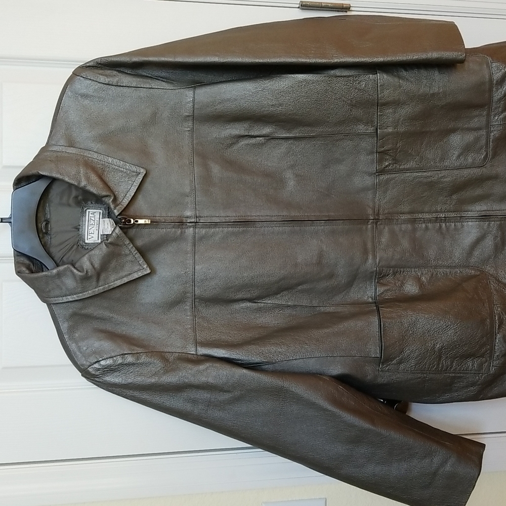 Gunmetal leather coat